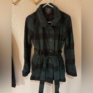 Jolt Green and Black Plaid Trench Coat